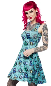 Sourpuss Monster Masks Frankenstein Dracula Gothic Punk Skater Dress SPDR489 - Picture 1 of 7