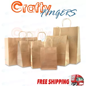 Bulk Kraft Paper Bags Gift Shopping Carry Craft Brown Retail Bag with Handles Au - Picture 1 of 40