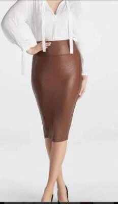 NWT Spanx SM Faux Leather Saddle Brown Pencil Skirt $118 - Image 1 of 3