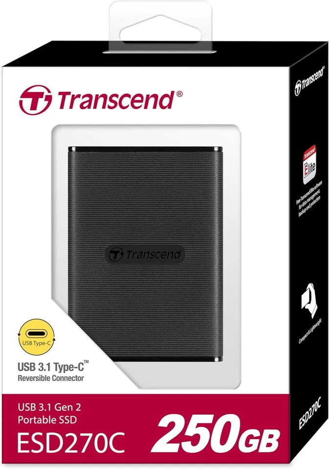 Transcend 250 GB ESD270C Portatile SSD USB 3.1 Gen 2 USB Type-C, fino a 520/460 MB/