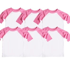 Lot of 6 - 2T - Kids Blank Raglan T-Shirt 3/4 Sleeve - Pink - Sublimation Blank  - Picture 1 of 3