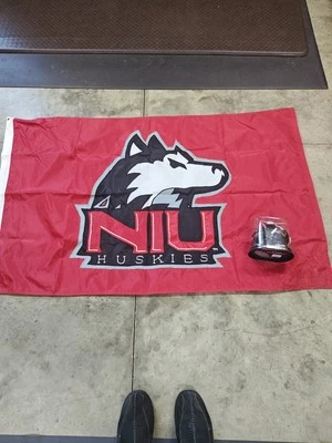 Northern Illinois University Huskies Flag NIU Large 3x5 and Mini Football Helmet - Image 1 of 4