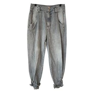 Zara Relaxed Light Wash Jeans Belted Ankle Trendy 100% Cotton Women's 6 - Picture 1 of 11