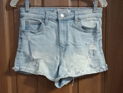 Celebrity Pink Distressed Blue Jean Shorts Stretch Cuffed Juniors Size 7/28 - Image 1 of 4