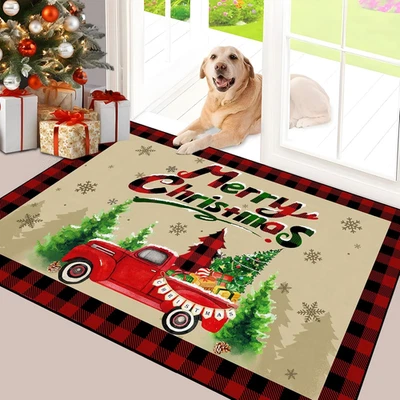 32"X47" Merry Christmas Door Mat Non Slip Welcome Doormat,Winter Xmas Holiday Fl