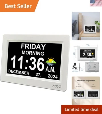 Digital Calendar Alarm Clock - Dementia Clocks for Seniors, Non-Abbreviated M... - Image 1 of 4