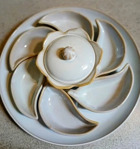 APPETIZER Party Server Plate With 6 Small Seperate Sm. Individual Bowls - Picture 1 of 8