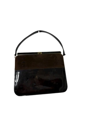 Vintage Air Step Handbag Purse Retro Brown Velvet And Patent - Image 1 of 3