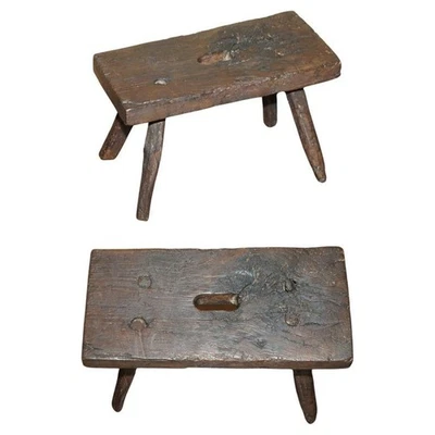 PERIOD ANTIQUE 1900 MILKING DAIRY STOOL FOUR HAND CARVED LEGS ORIGINAL PATINA - Image 1 of 4