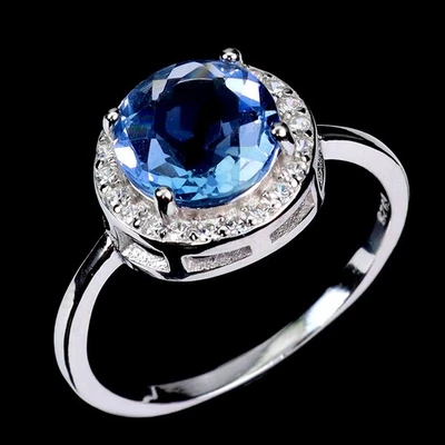 Anillo de plata de ley 925 redondo fluorita 8 mm piedras preciosas naturales joyería tamaño 8 Foto 1 de 4