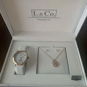 L & Co Timepieces Uhr Halskette und Ohrring Schmuck Set. Rosegold - Bild 1 von 4