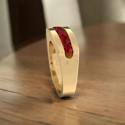 Ruby Round Cut With 925 Sterling Silver Gold Plated Ring For Men's #A204 - Image 1 of 4