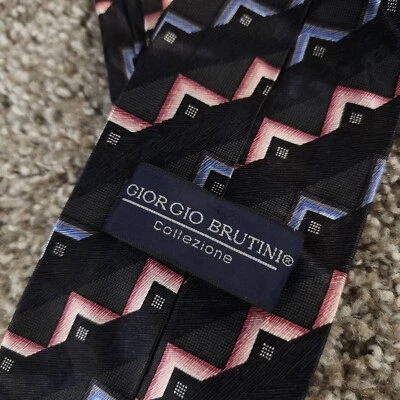 Corbata de seda geométrica azul rosa Giorgio Brutini Collezione 3,75" x 58" Foto 1 de 4