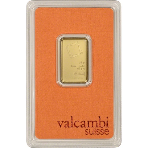 10 gram Gold Bar - Valcambi Suisse - 999.9 Fine in Sealed Assay Cover