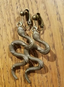 Bronze Snakes Serpents CLIP ON Earrings, Steampunk, Gothic, Bohemian - Picture 1 of 8