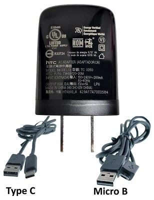 OEM htc AC ADAPTER TC U250 5V-1A 100-240V~200mA+ 2 USB Cables (Type C & Micro B) - Image 1 of 4