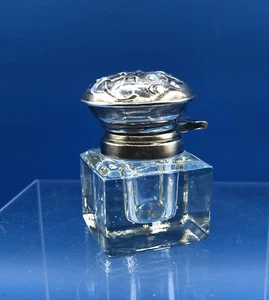 Antique Sterling Silver & Glass Inkwell Lily Lilium Flower Design /b - Picture 1 of 8