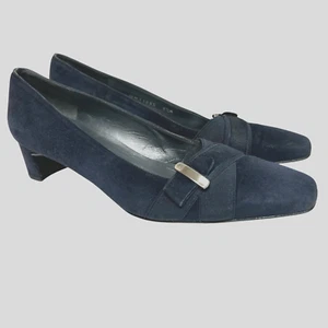 Stuart Weitzman 8.5M Low Heel Pump Black Suede Square Toe Shoes Y2k Office Prepp - Picture 1 of 10