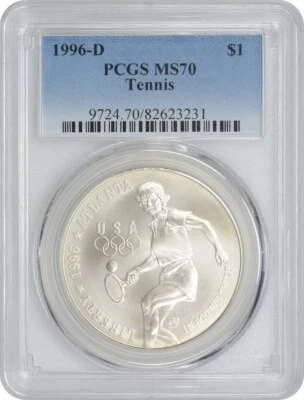 1996-D Tennis Olympic Silver Commemorative Dollar MS70 PCGS Mint State 70 - Image 1 of 2
