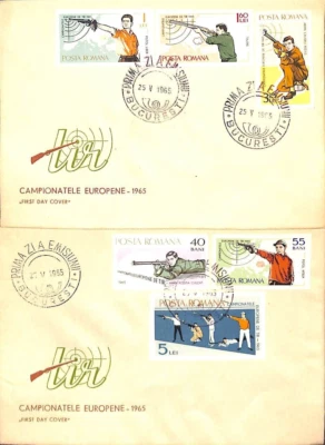 BB002 Romania - 2 x FDC 1965 European Shooting Championships imperforate stamps - Image 1 of 4