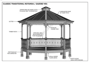 CLASSIC ROTUNDA GAZEBO - UNIQUE DESIGN V1 - Full Building Plans in 3D and 2D - Picture 1 of 12