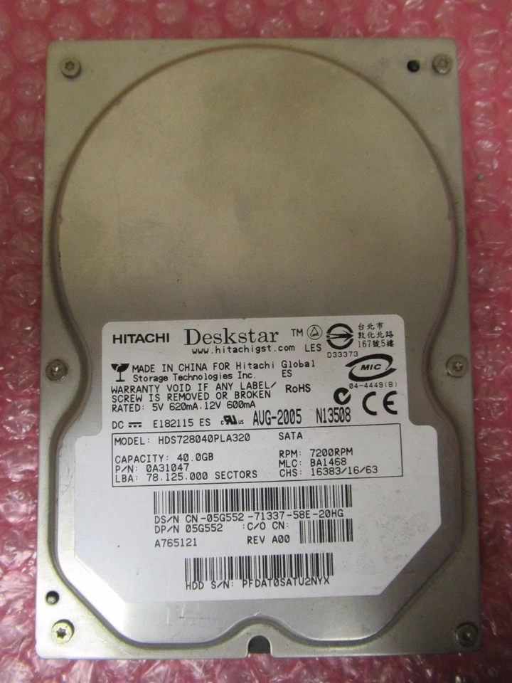 Hitachi Deskstar HDS728040PLA320 3.5" 40Gb SATA 3.0Gb/s 2Mb 7.2K 0A31047 5G552 - Image 1 of 1