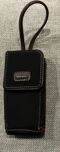 NIne West Phone/Wallet Wristlet Black W Brown Faux Leather Strap & Trim-  NWOT - Picture 1 of 5