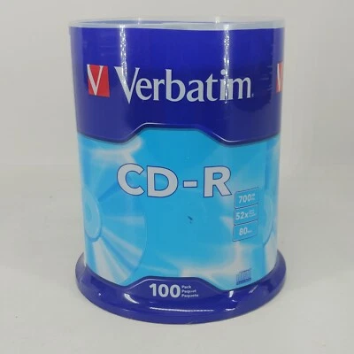 Verbatim 94554 52x CD-R 700MB 80min Capacity Gray 100/Pack - New Factory Sealed - Image 1 of 4
