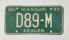 1993 Missouri Dealer License Plate D89-M