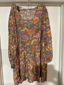 Vestido Oxidado Polvoriento Floral Flower Power Mangas 3/4 Boho Hippie Mini Talla 1XL - Imagen 1 de 4
