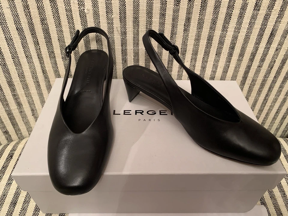 NIB Clergerie 36 5.5 US Slingback Pop Pumps Black Calf Buttery Leather Org. $595 - Image 1 of 4