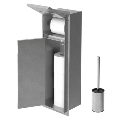 LUXEBATH Porta carta igienica da incasso argento con portarotolo chiuso scopino e vano