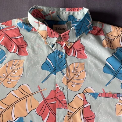 Disney Moana RSVLTS Shirt Mens 4XL Green Kunuflex Leaf Aloha Button Up Print - Image 1 of 4