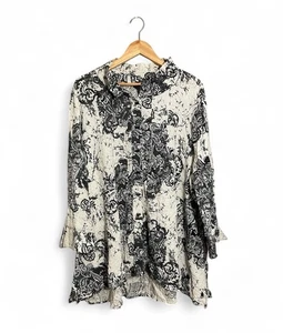 Ali Miles Womens Tunic Top Women’s 2X Buttons Flare Paisley Black White - Picture 1 of 7