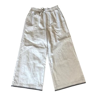 A Loves A Girls White Linen Pants Size M Wide Leg Embroidered Hem NWT - Picture 1 of 7