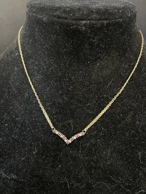 Vintage 14k Gold Diamond Ruby V Necklace 3.84 Grams - Image 1 of 4
