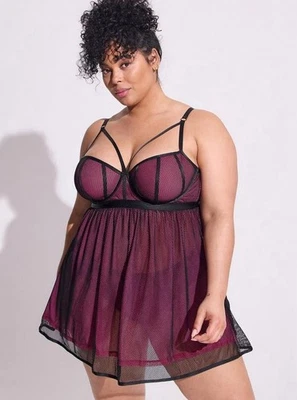 Vestido Lencería Babydoll Torrid Curve Fishnet Y Encuadernación Satén Talla Grande 2 2X NUEVO Foto 1 de 4