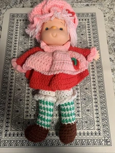 Vintage Strawberry Shortcake Pink Doll Handmade Crocheted Plastic Face Hands 16" - Picture 1 of 6