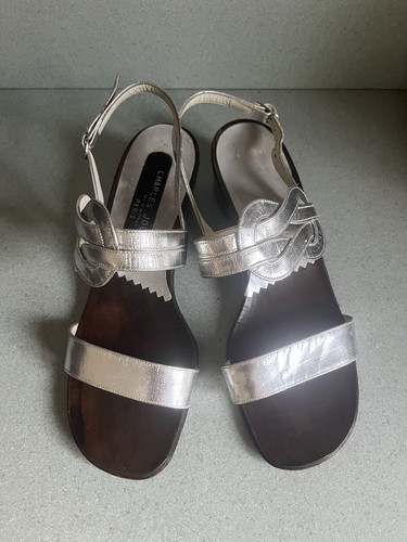 JORDAN Charles Jourdan Paris taglia 8 5 donna argento pelle metallizzata sera tacco con cinturino