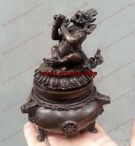 antigua excelente estatua de bronce consagrado afortunado quemadores de incienso/incenso - Imagen 1 de 6