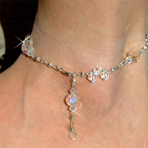 Cavigliera Da Sposa In Argento Sterling Con Cristallo Swarovski Oceano - Immagine 1 di 1