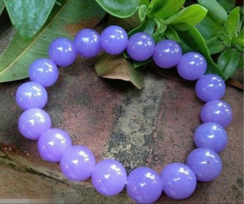 VALENTINO Bracciale elastico perle tonde pietre preziose giada viola lavanda naturale 12 mm 7 5 pollici