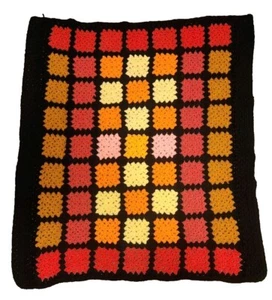 Vintage Granny Square Häkel Afgan Couch Roseanne Mehrfarbig Retro Decke - Bild 1 von 6