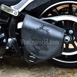 LEATHER SWINGARM SADDLE BAG FOR HARLEY-DAVIDSON SOFTAIL BREAKOUT FATBOY SKULL - Picture 1 of 9