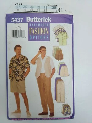 Butterick Pattern 5437 Mens Vest Shirt Shorts Pants 1998 Size L-XL NEW - Image 1 of 4