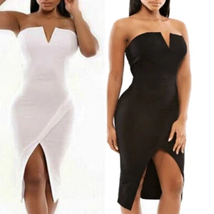 Abito fascia aderente vestito jersey elasticizzato spalle nude vestitino festa s - Picture 1 of 7