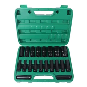 Impact Sockets Set 1/2Inch Drive 20 PCS Metric 8mm-32mm Deep 6-Point Set w/case - Picture 1 of 12