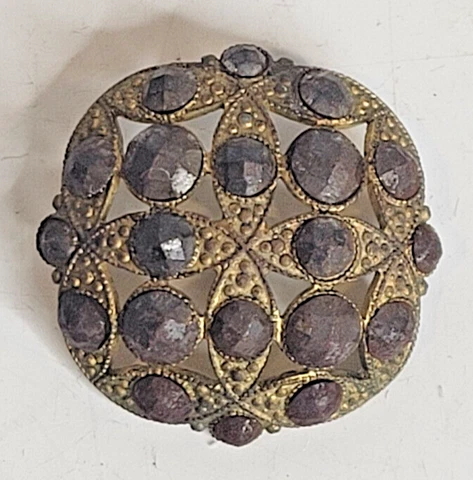 Antique Ornate Dome Brass and Faceted Cut Steel Button Cover