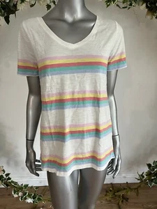 Womens Joules T Shirt Top Size 10 Cream Multi Stripe Short Sleeve NEW OY09 - Picture 1 of 23