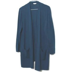 J Jill Blue Long Sleeve Open Pockets Long Tunic Cotton Blend Cardigan Sweater La - Picture 1 of 9